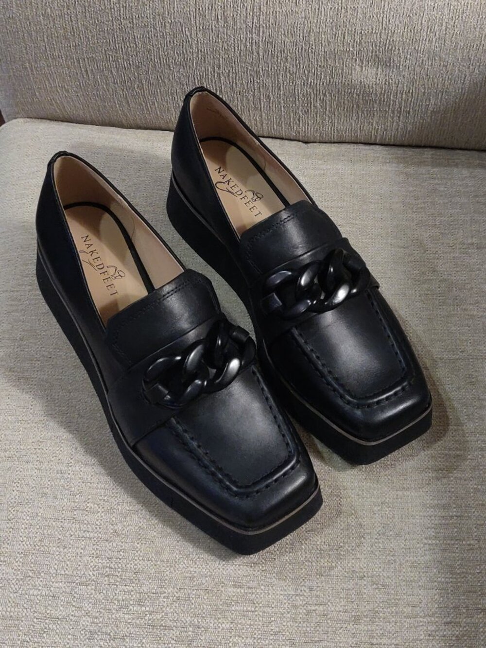 Naked Feet Privy Leather Platform Loafer In Black SIZE US 8